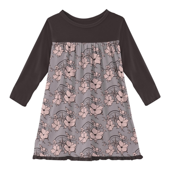 Kickee Pants Other - NWT Kickee Pants Long Sleeve Swing Dress, Feather Nautical Floral, 4T